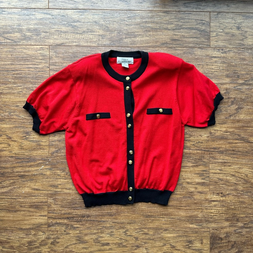 Red and Black Button-Up Cardigan